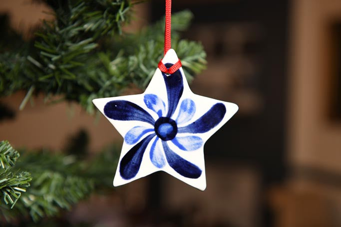 Blue &amp; White Star Clay Ornament