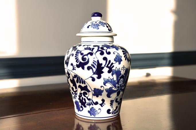 Blue and White Lilly Ginger Jar