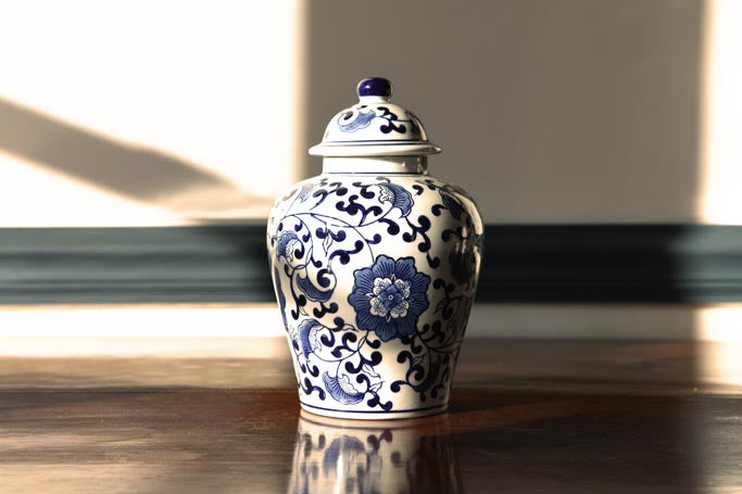 Blue and White Rose Ginger Jar