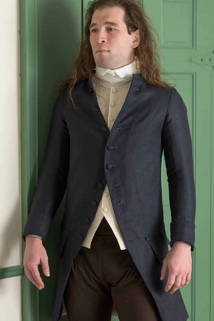 1770 s Linen Frock Coat Short Collar Navy Samson Historical