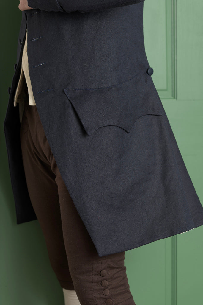 1770's Linen Frock Coat - Short Collar | Navy